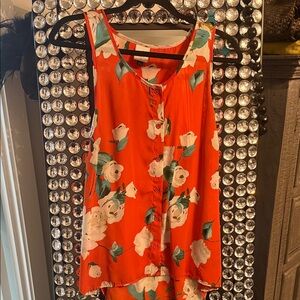 CAbi Orange Floral Sleeveless Blouse